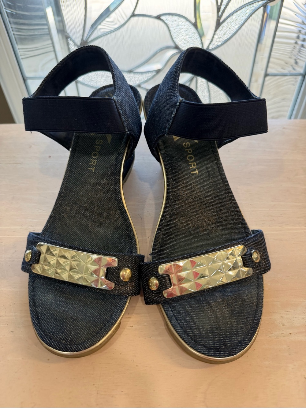 AK Anne Klein Sport Denim Wedge with Gold Accent